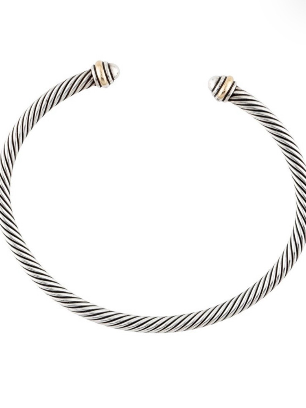 David Yurman Silver Twisted Cable Open Cuff with Gold Accents
